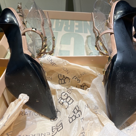 BCBG Black Patent & Tan Studded slingback heels Sz 9 - Picture 5 of 12